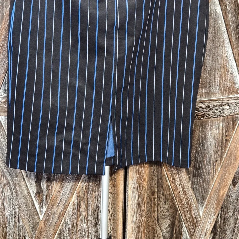 New York & Company Stretch Pinstripe Pencil Skirt Black Blue Womens Medium‎